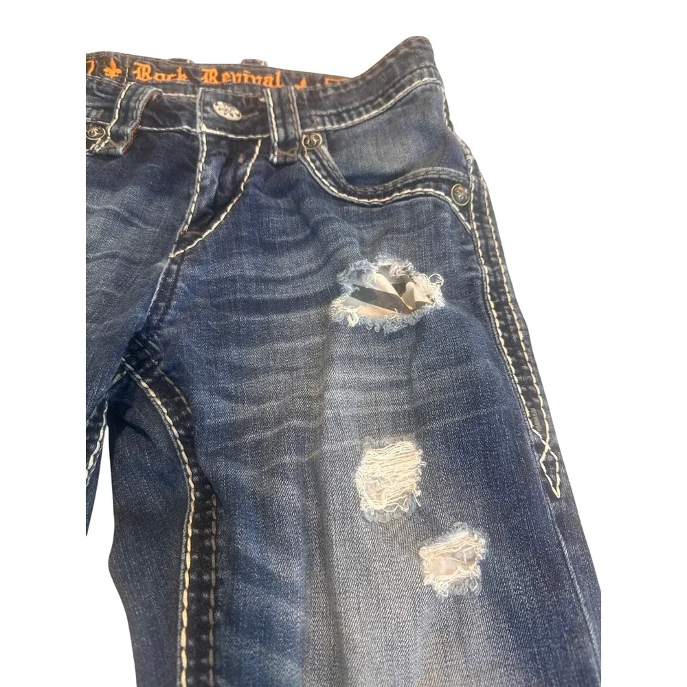 Rock Revival Rhays Bootcut Jeans Mens 29 Dark Wash Distressed Y2K Grunge